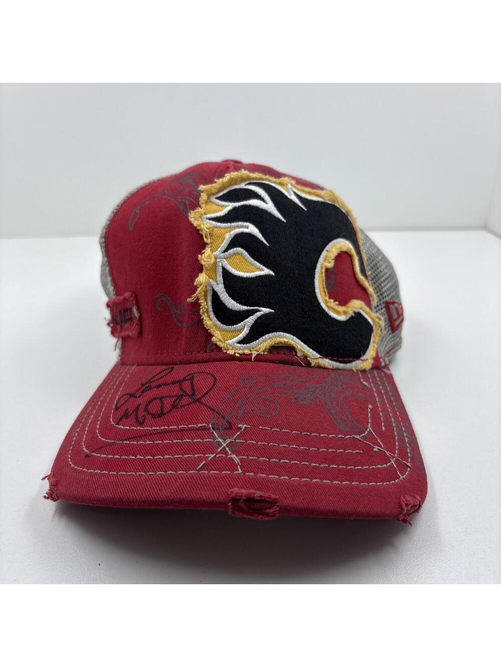 NHL Calgary Flames New Era Hat Cap Distressed Mesh Lanny McDonald Signed
